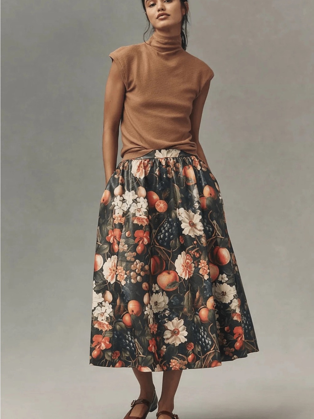 New Anthropologie The Jacie Faux Leather Midi Skirt by Maeve Size M